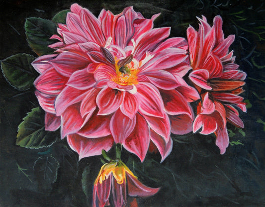 Dhalia Flowers Hand Painting original in Canvas, Unframed, 45*35 cm