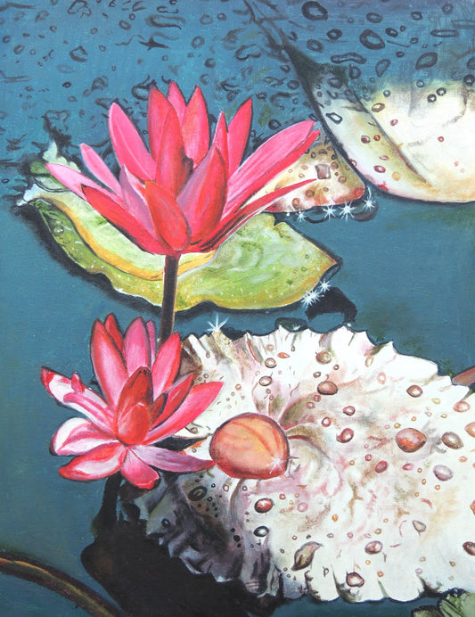 Water Lilly Flowers Hand Painting original in Canvas, Unframed, 35*45 cm