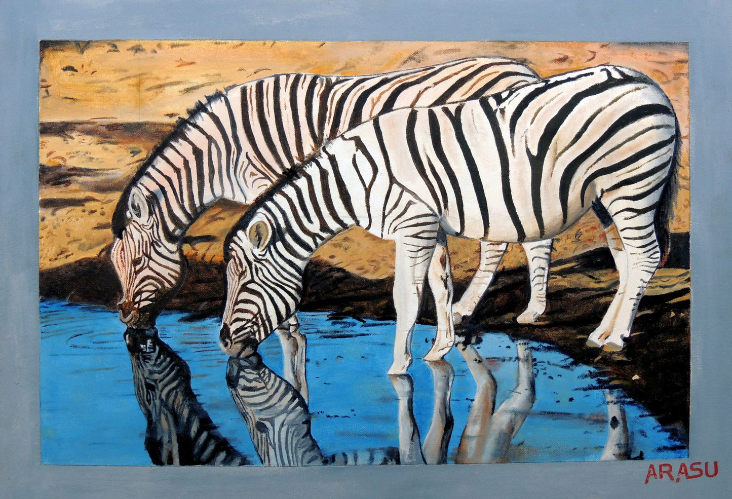 Zebra Wildlife Hand Painting original in Canvas, Unframed, 50*32 cm