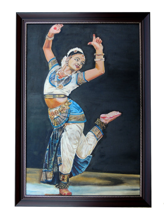 Bharathanatyam Dancer Hand Painting original in Canvas, Framed, 40x60 cm