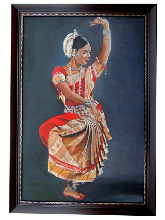 Kuchipudi Dancer Hand Painting original in Canvas, Framed, 40x60 cm